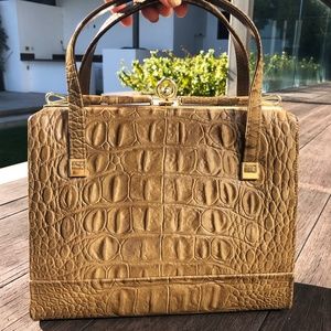 60s Tan & Gold Faux Crocodile Leather Purse